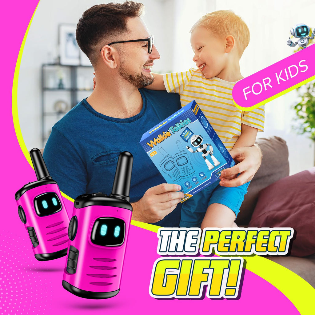 comedyfun Mini Robot Walkie Talkies for Girls - Pink 2 Pack, Lightweight and Durable Toy for Ages 3-6, Up to 1000 Feet Range, Push-to-Talk, Gift for Outdoor Play