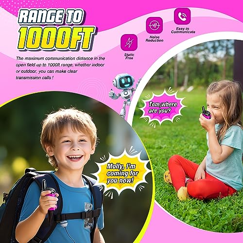 comedyfun Mini Robot Walkie Talkies for Girls - Pink 2 Pack, Lightweight and Durable Toy for Ages 3-6, Up to 1000 Feet Range, Push-to-Talk, Gift for Outdoor Play