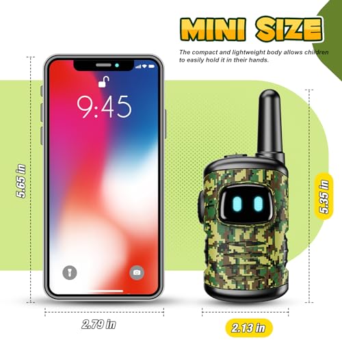 comedyfun Mini Robot Walkie Talkies for Kids 3-8 Years, 2 Pack, Green Camo, 1000ft Range, Lightweight Toy