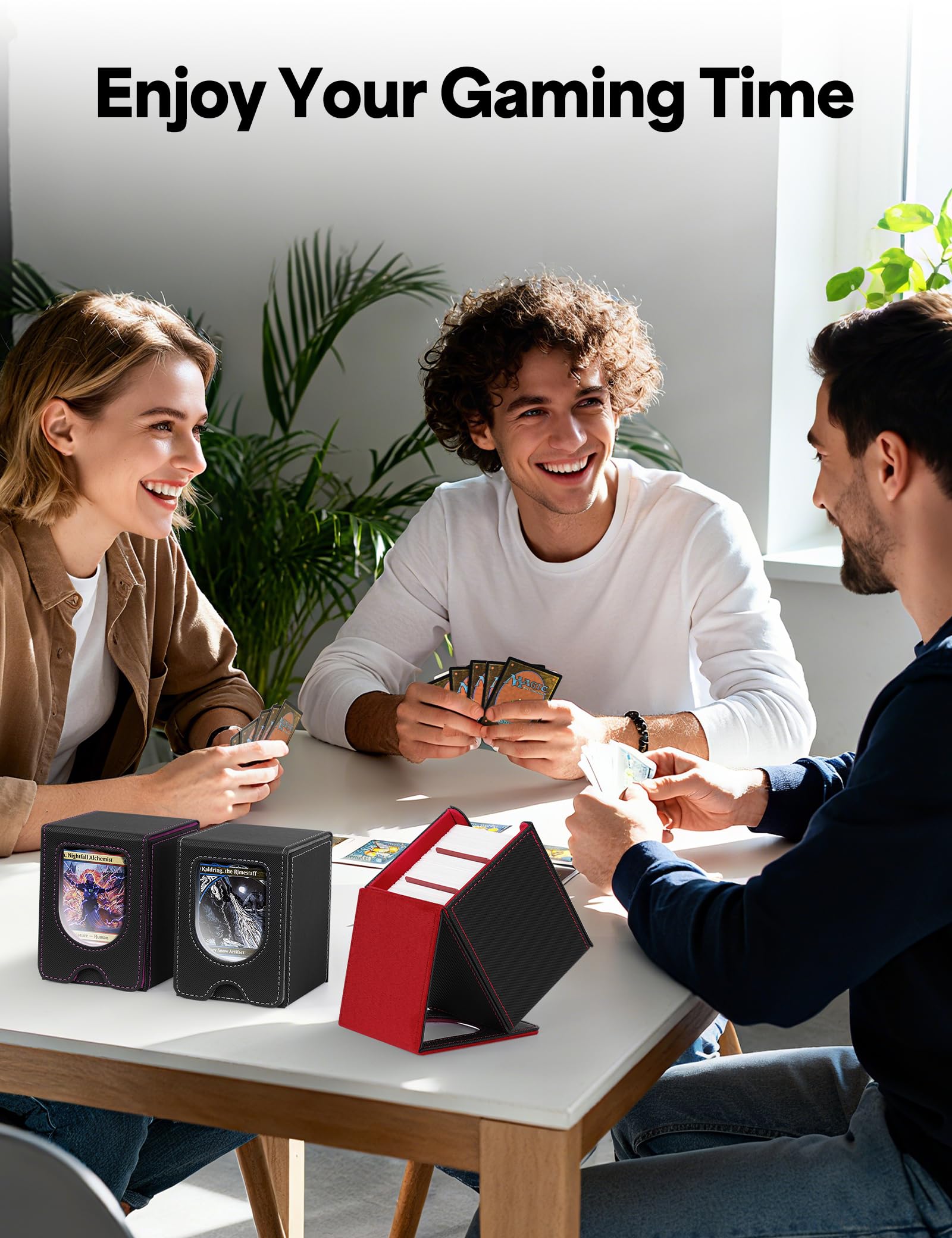 Commander Deck Box with Front Display Window – Holds 100+ Double-Sleeved Cards (Black & Purple)