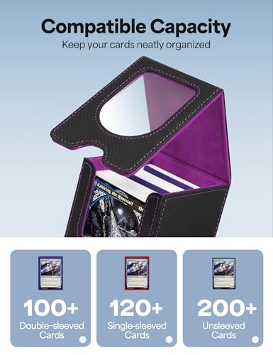 Commander Deck Box with Front Display Window – Holds 100+ Double-Sleeved Cards (Black & Purple)