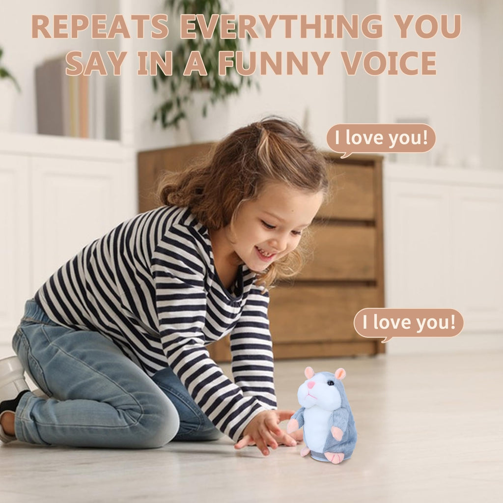 Comnonage Talking Hamster Plush Toy - Repeats What You Say, Interactive Speech Toy for Toddlers, Gray