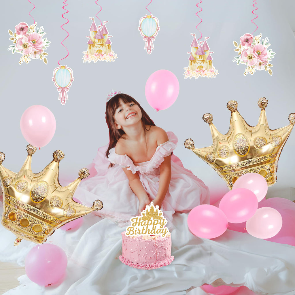 Complete Princess Birthday Decorations Set by Jenlion – Includes Backdrop, Banner, Foil Balloons & Tablecloth