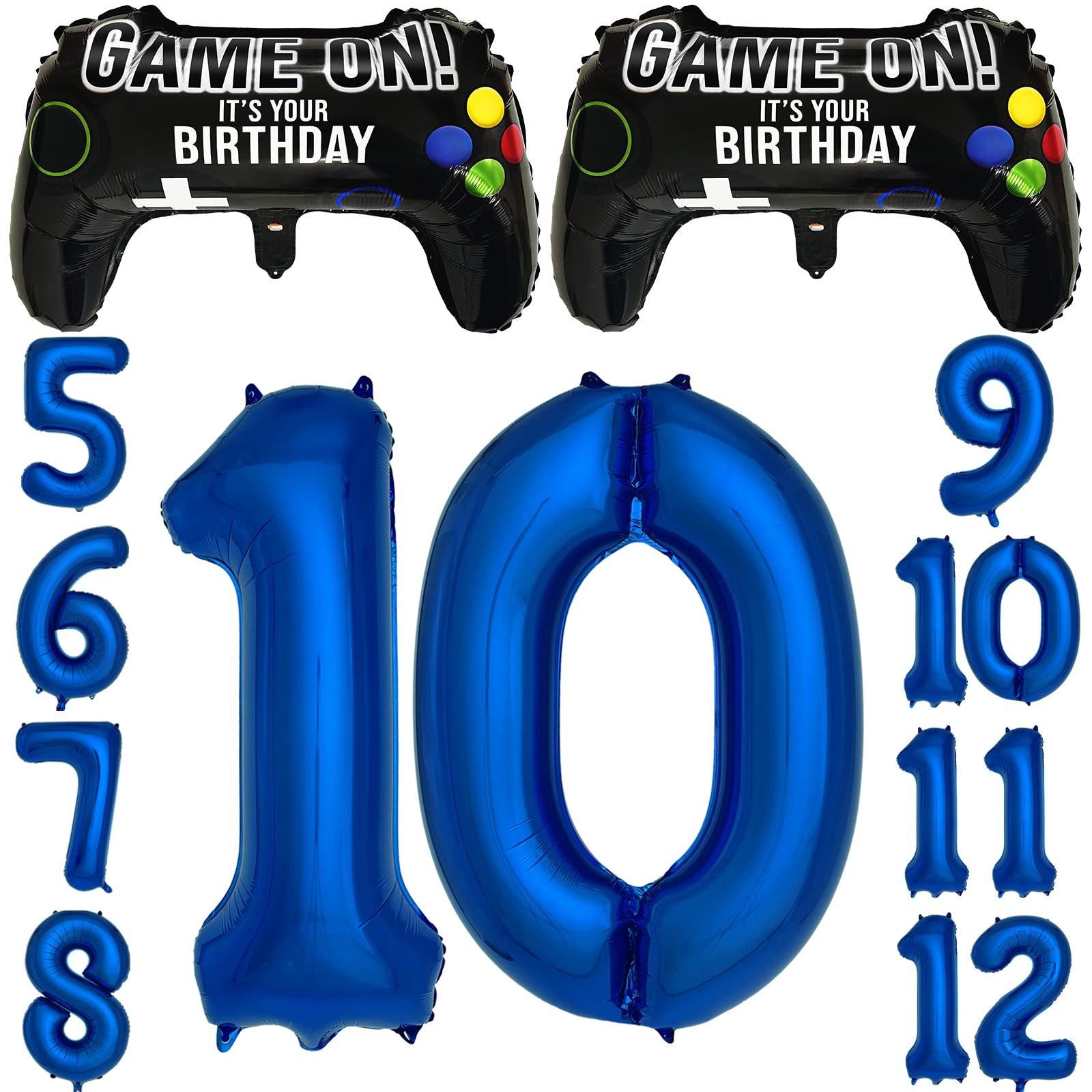 CON GRADS Navy Blue Video Game Birthday Balloons – 2 Controller Foil & Number 10 Set