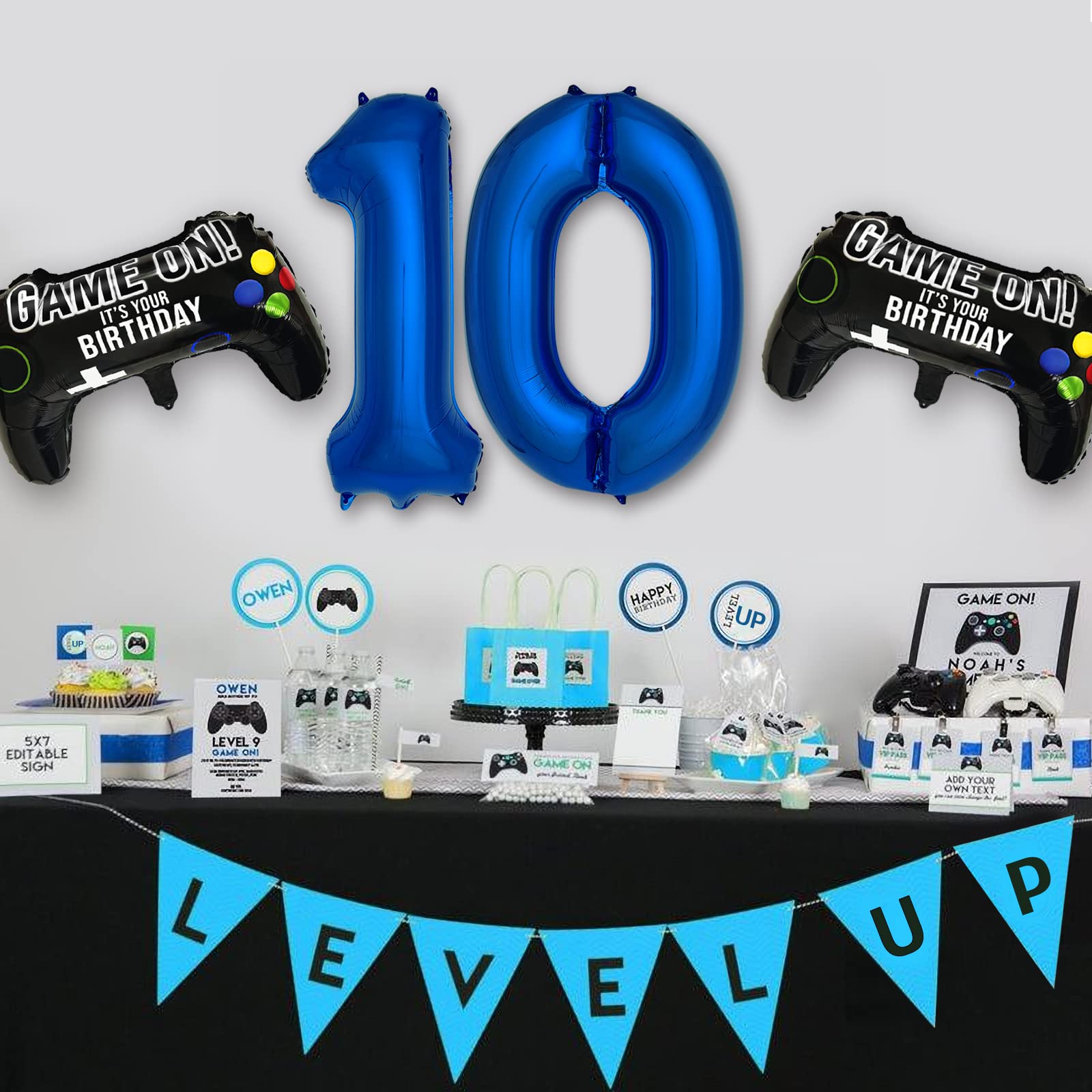 CON GRADS Navy Blue Video Game Birthday Balloons – 2 Controller Foil & Number 10 Set