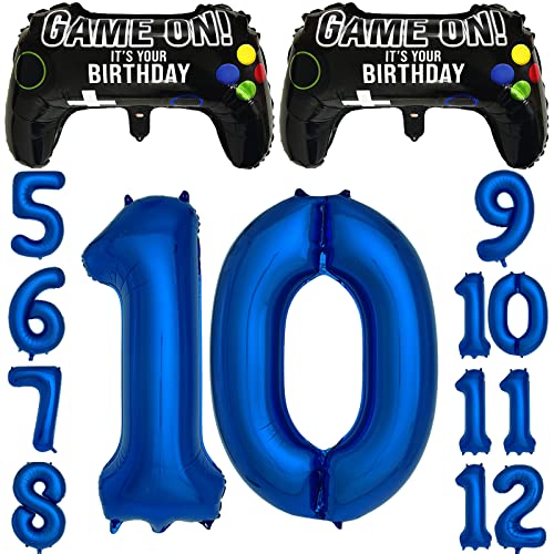 CON GRADS Navy Blue Video Game Birthday Balloons – 2 Controller Foil & Number 10 Set
