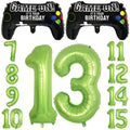 CON GRADS Video Game Party Balloons for 13th Birthday - 2 Game Controller Mylar Balloons + Green Number 13