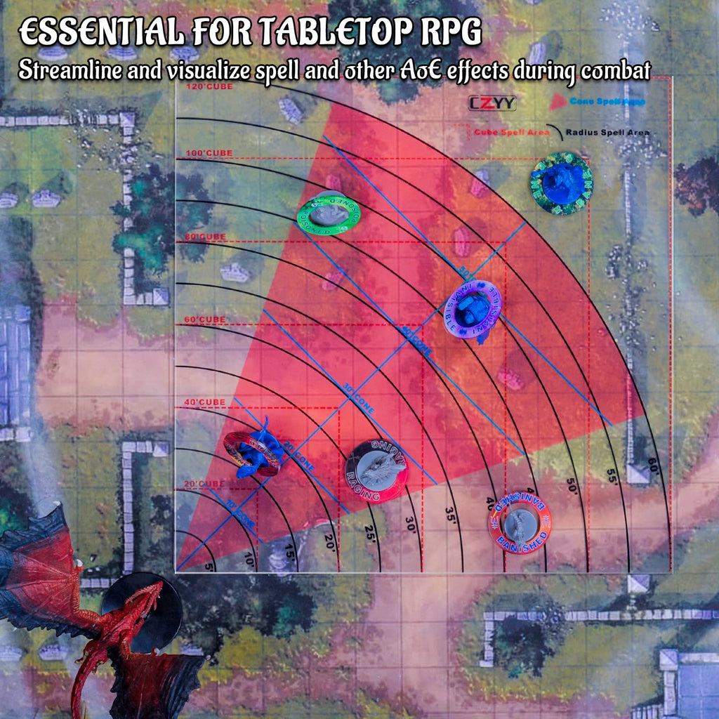 Cone Spell AOE Template - Acrylic Areas of Effect Damage Markers for D&D, TTRPGs - 60ft Range by CZYY
