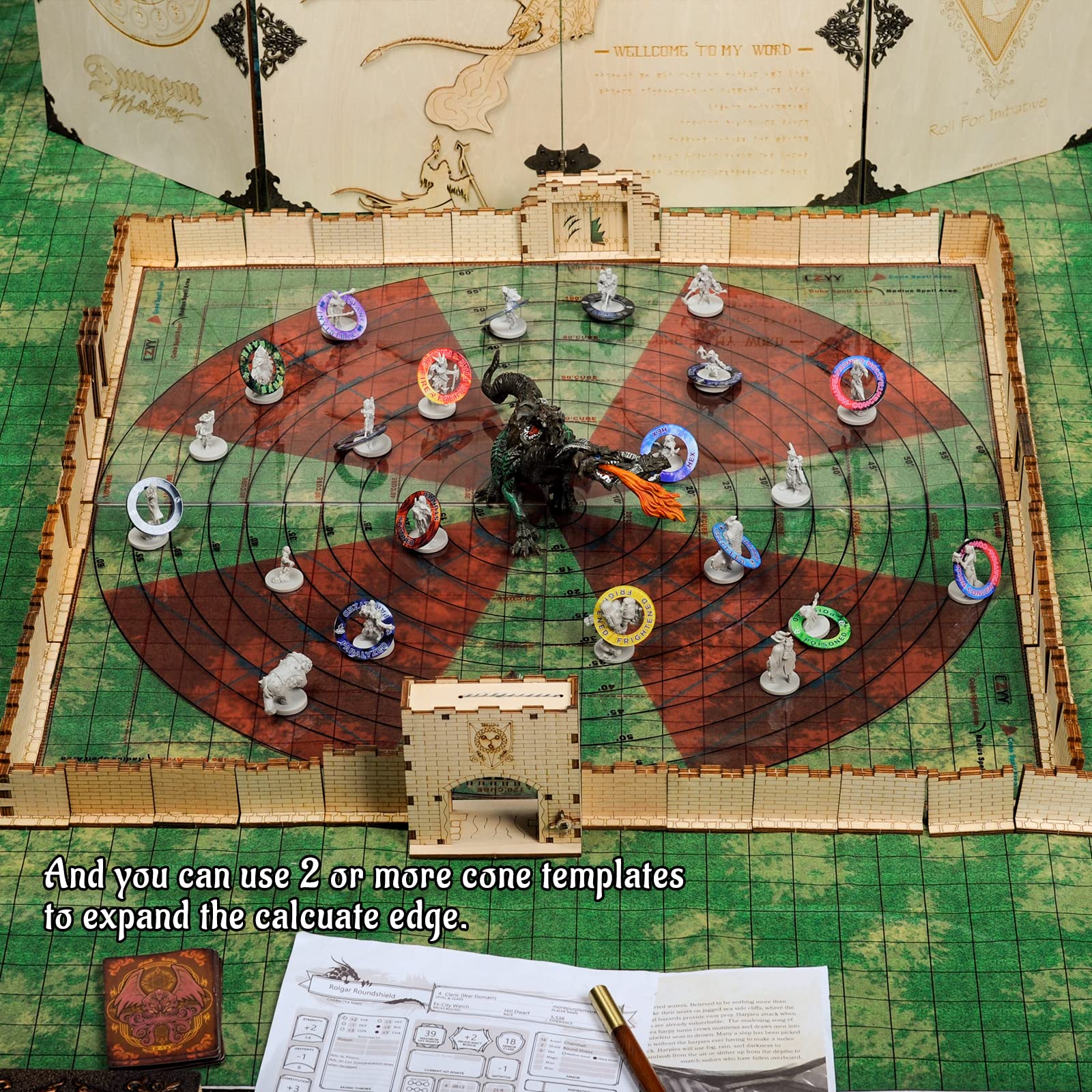 Cone Spell AOE Template - Acrylic Areas of Effect Damage Markers for D&D, TTRPGs - 60ft Range by CZYY