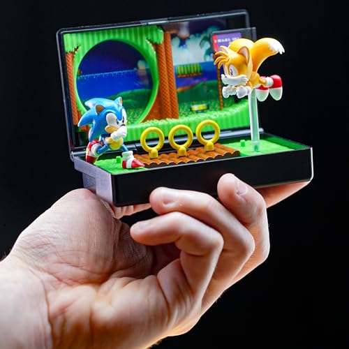 Console Heroes Sonic 2 Diorama Playset: Sonic & Tails Figures, Emerald Hill Zone Scene (Retro Genesis Cartridge)