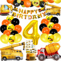 Construction Birthday Balloon Garland Kit with Excavator Theme – 32-Inch Number 4 Foil Balloon & Cake Decor