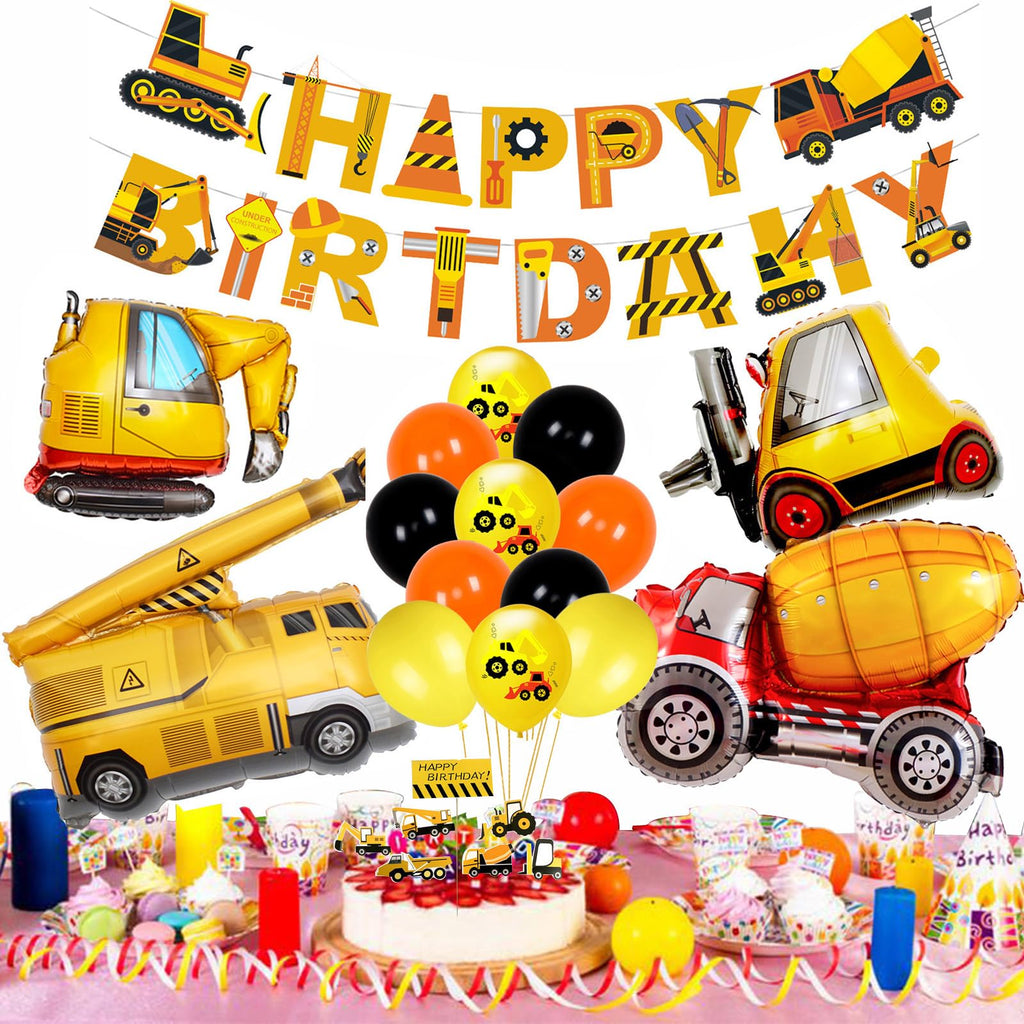 Construction Birthday Party Supplies Kit - Cobesyood 3-Year-Old Theme with Foil Balloons and Decorations