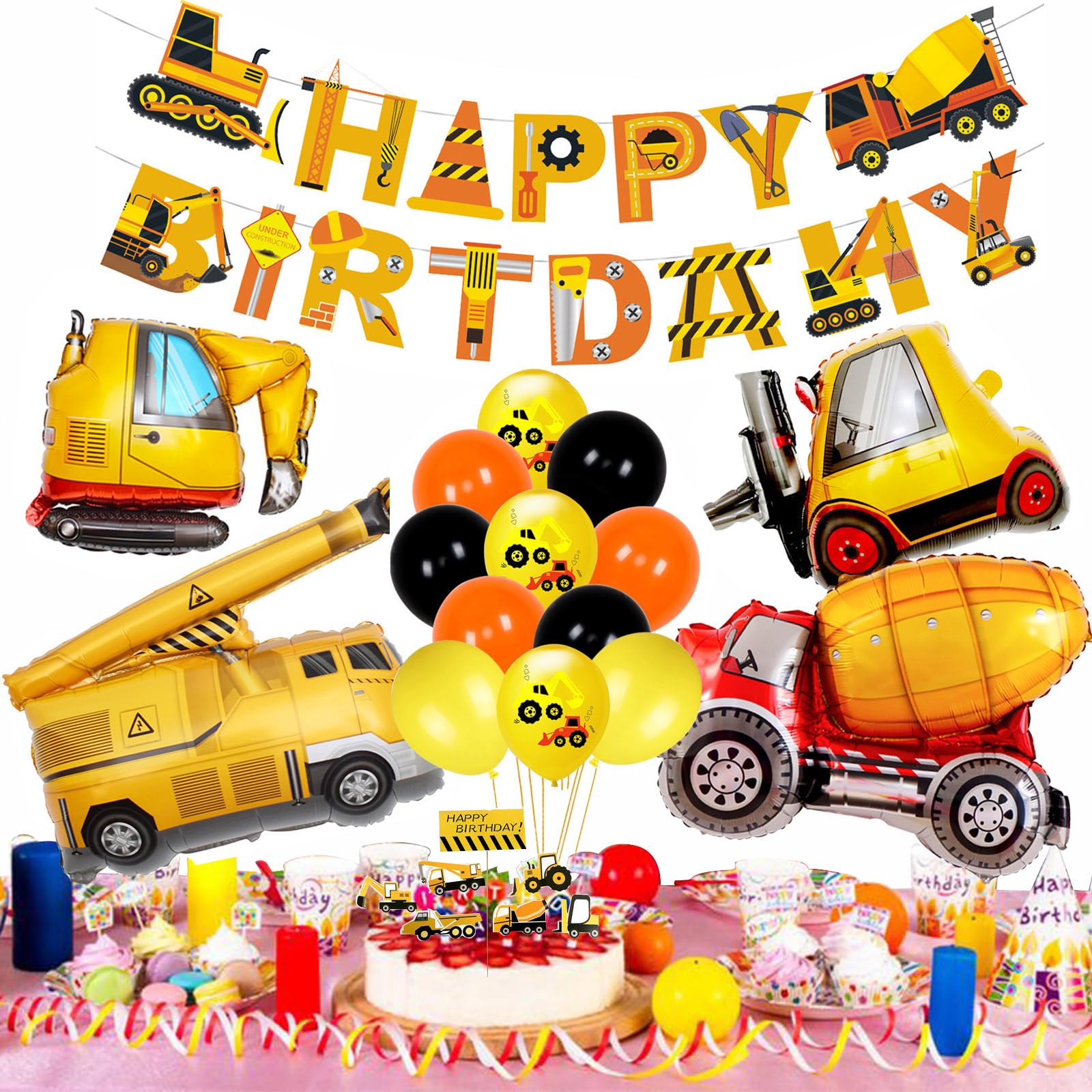 Construction Birthday Party Supplies Kit - Cobesyood 3-Year-Old Theme with Foil Balloons and Decorations