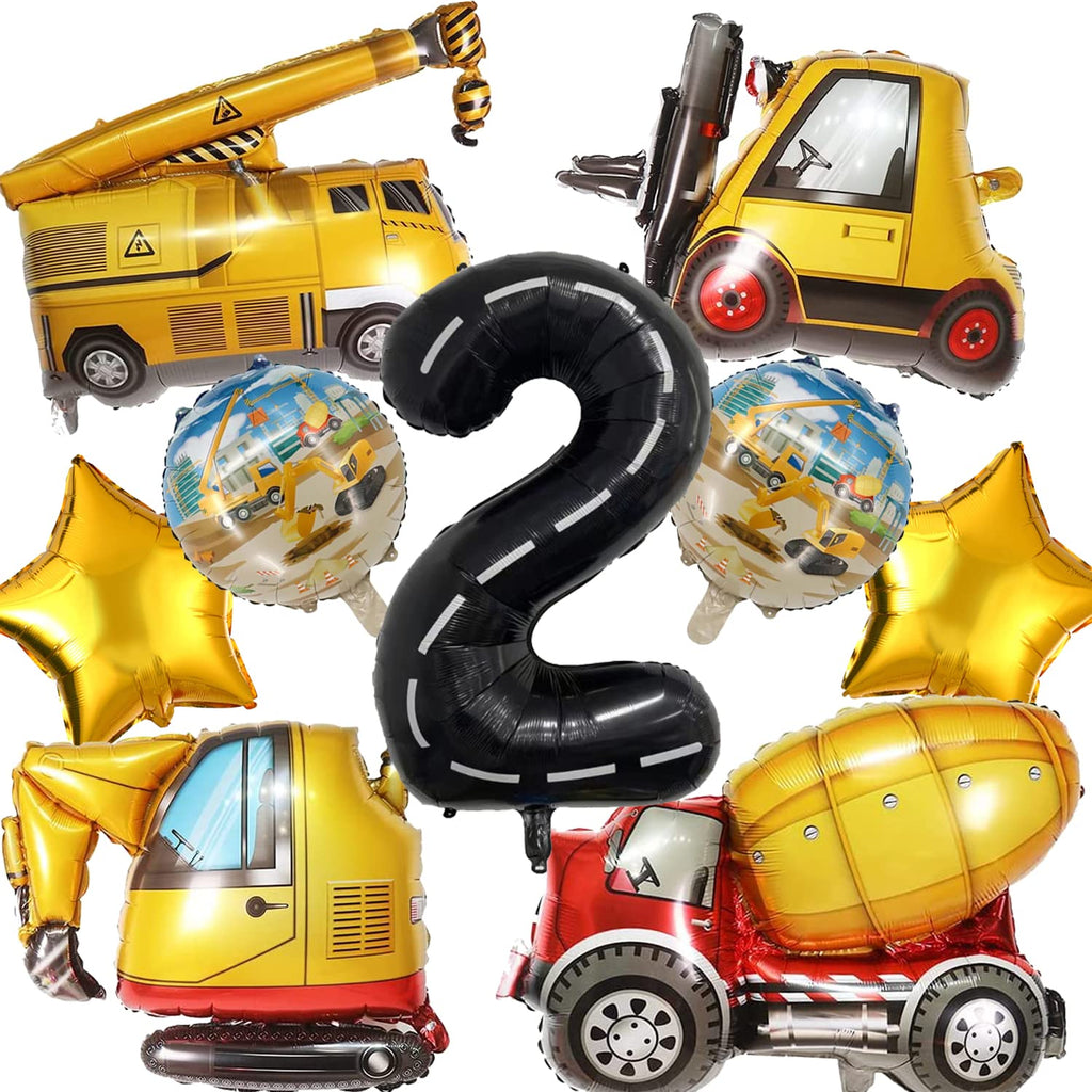 Construction Truck Balloon Set for 2nd Birthday - DUNSEO Mylar Foil Mix