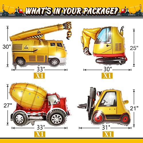 Construction Truck Balloon Set for 2nd Birthday - DUNSEO Mylar Foil Mix