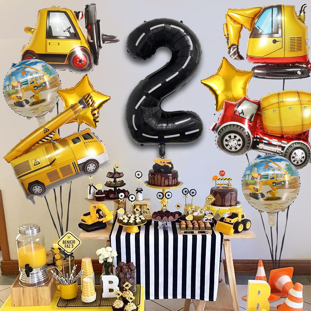 Construction Truck Balloon Set for 2nd Birthday - DUNSEO Mylar Foil Mix
