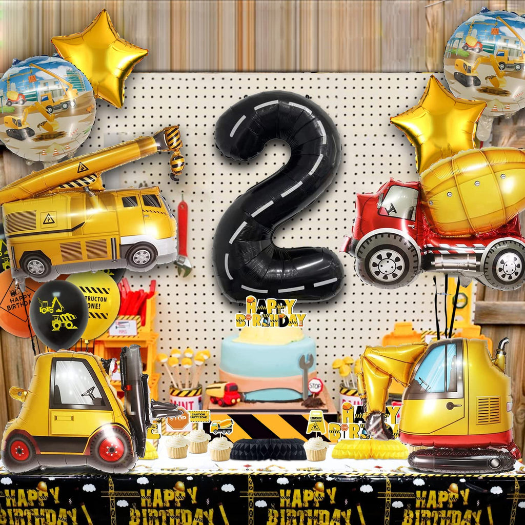 Construction Truck Balloon Set for 2nd Birthday - DUNSEO Mylar Foil Mix