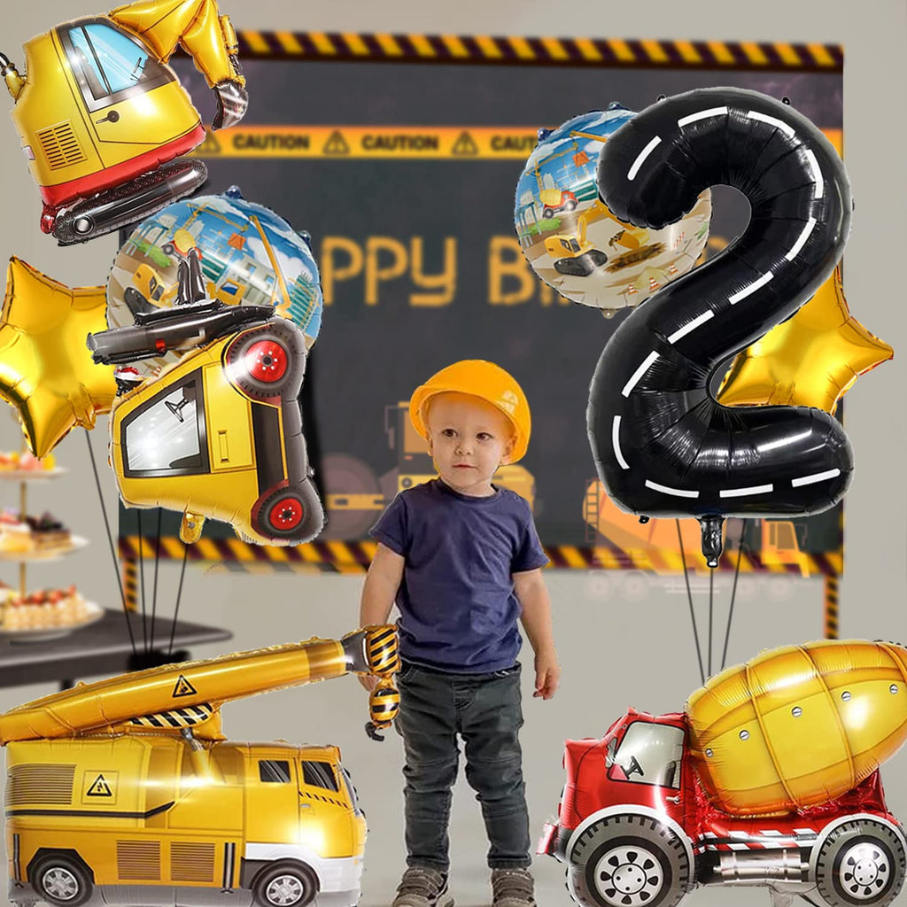 Construction Truck Balloon Set for 2nd Birthday - DUNSEO Mylar Foil Mix
