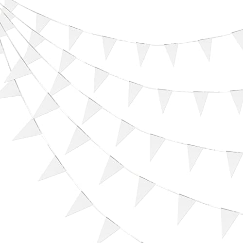 Consummate 100 Ft White Triangle Pennant Banner Set - 60 Flags on 2 Ropes for DIY Party Decor