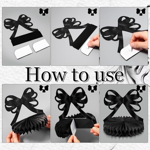 Containlol 9-Piece Black Bow Party Decorations with Honeycomb Centerpieces for Birthday, Bachelorette, Bridal Shower