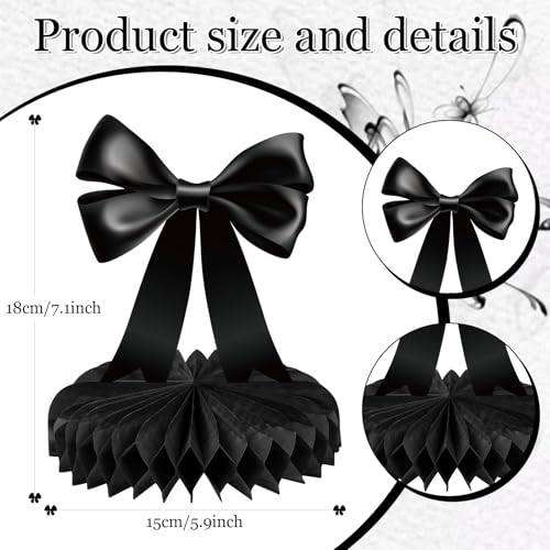 Containlol 9-Piece Black Bow Party Decorations with Honeycomb Centerpieces for Birthday, Bachelorette, Bridal Shower