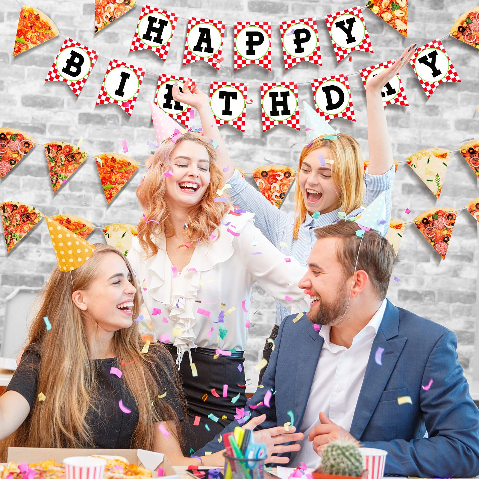 Containlol Pizza Party Decorations Set – 3 Pre-Assembled Cardboard Banners for Birthday & Events