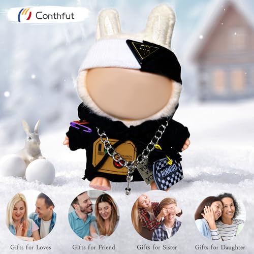 Conthfut Black Hoodie Doll Clothes Set for 15cm (5.91") and 17cm (6.69") Dolls, 3-Piece Outfit with Soft Elastic Fabric