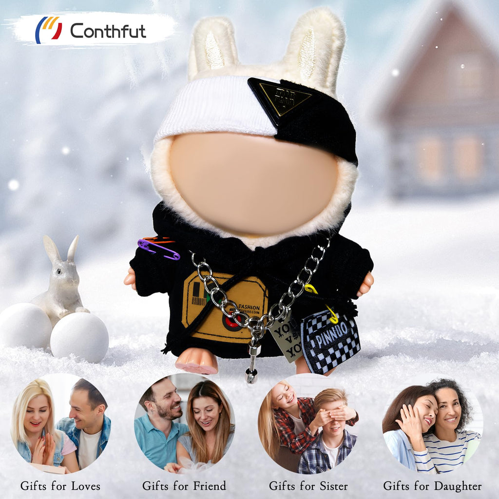 Conthfut Black Hoodie Doll Clothes Set for 15cm (5.91") and 17cm (6.69") Dolls, 3-Piece Outfit with Soft Elastic Fabric