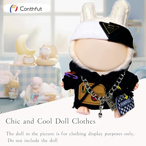 Conthfut Black Hoodie Doll Clothes Set for 15cm (5.91") and 17cm (6.69") Dolls, 3-Piece Outfit with Soft Elastic Fabric