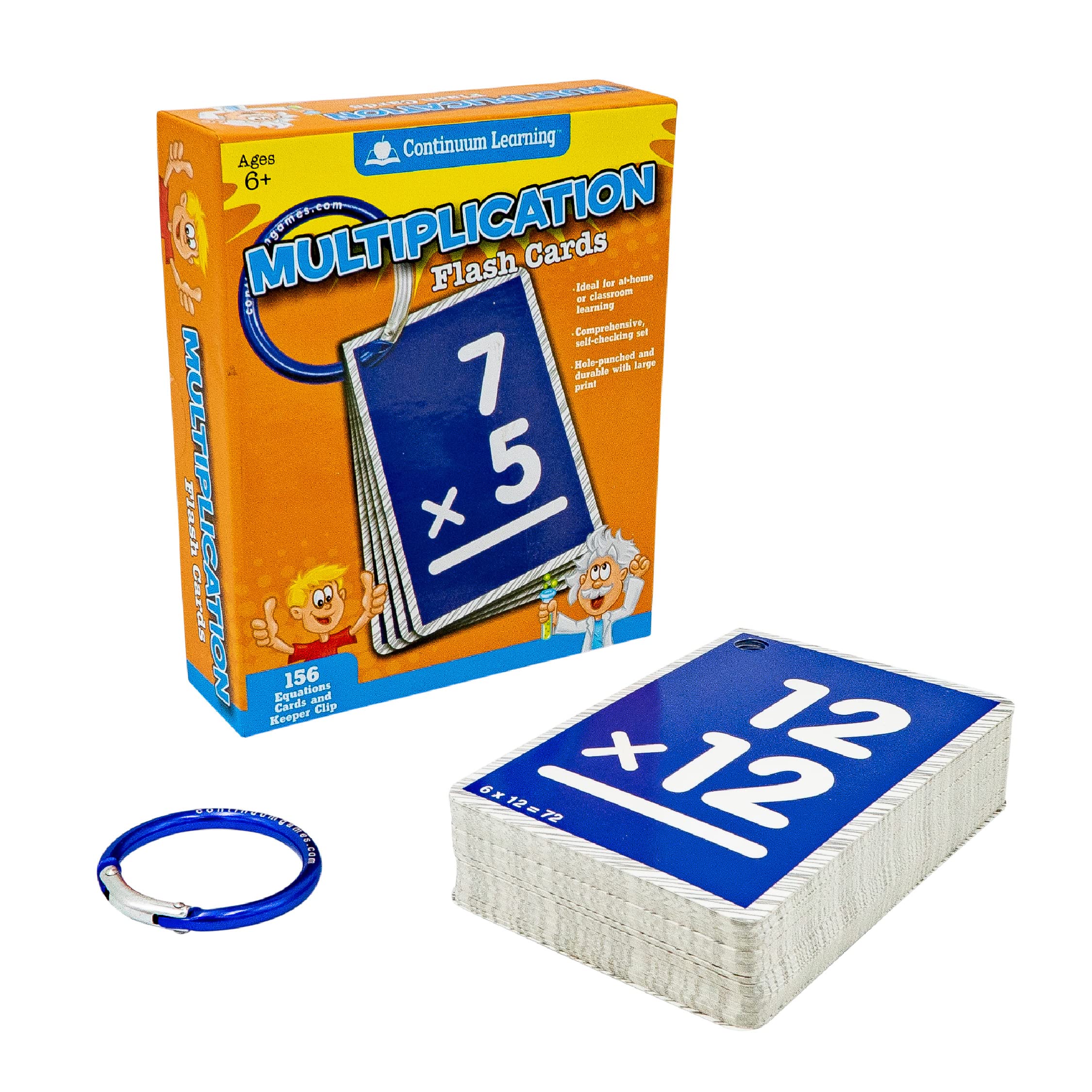 Continuum Learning 0-12 Multiplication Flash Cards - 156 Oversized Cards with Large Print and Keeper Clip