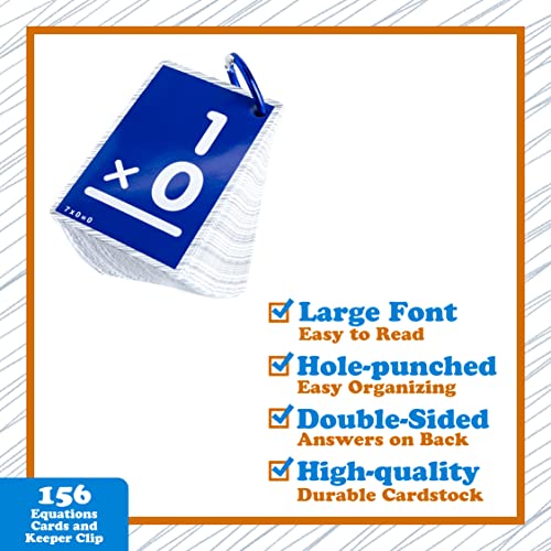 Continuum Learning 0-12 Multiplication Flash Cards - 156 Oversized Cards with Large Print and Keeper Clip