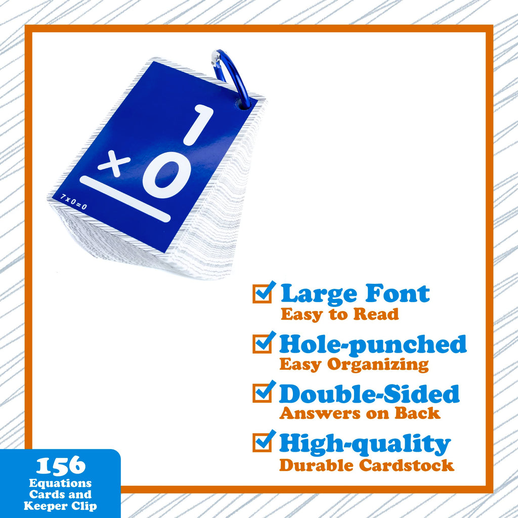 Continuum Learning 0-12 Multiplication Flash Cards - 156 Oversized Cards with Large Print and Keeper Clip