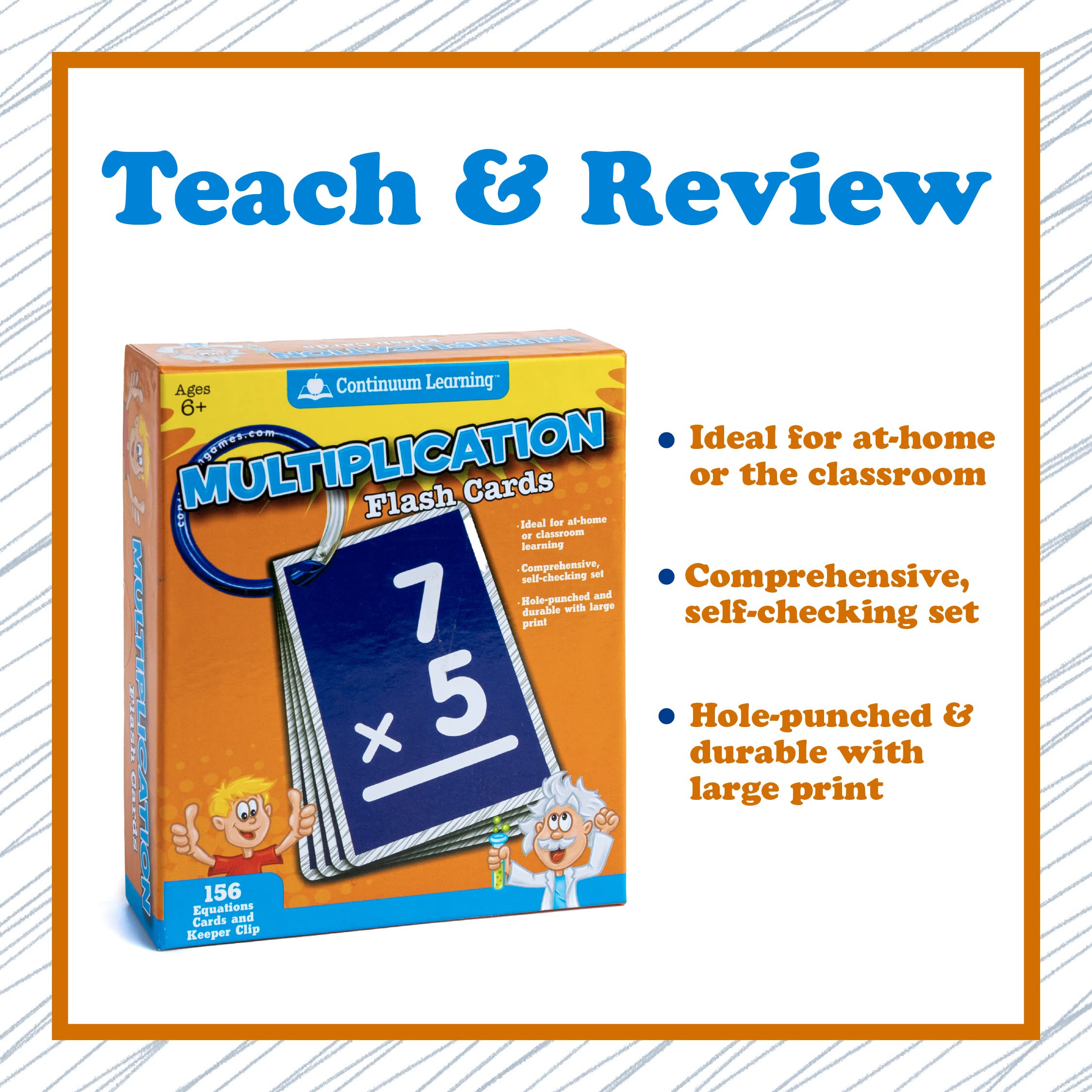 Continuum Learning 0-12 Multiplication Flash Cards - 156 Oversized Cards with Large Print and Keeper Clip