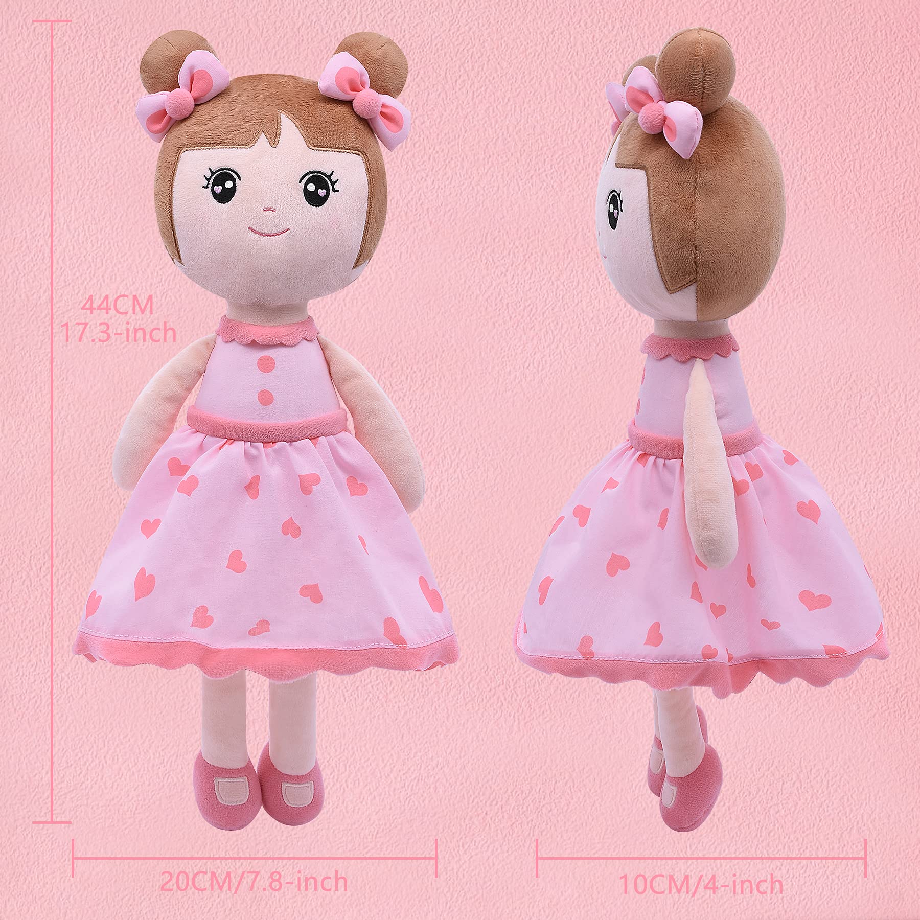 Conzy Stuffed Baby Doll 44cm - Super Soft Cuddly Plush Toy for Girls, Pink with Gift Bag