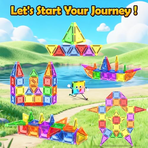 Coodoo 36-Piece Magnetic Tiles Travel Set – Mini STEM Building Blocks for On-the-Go Fun