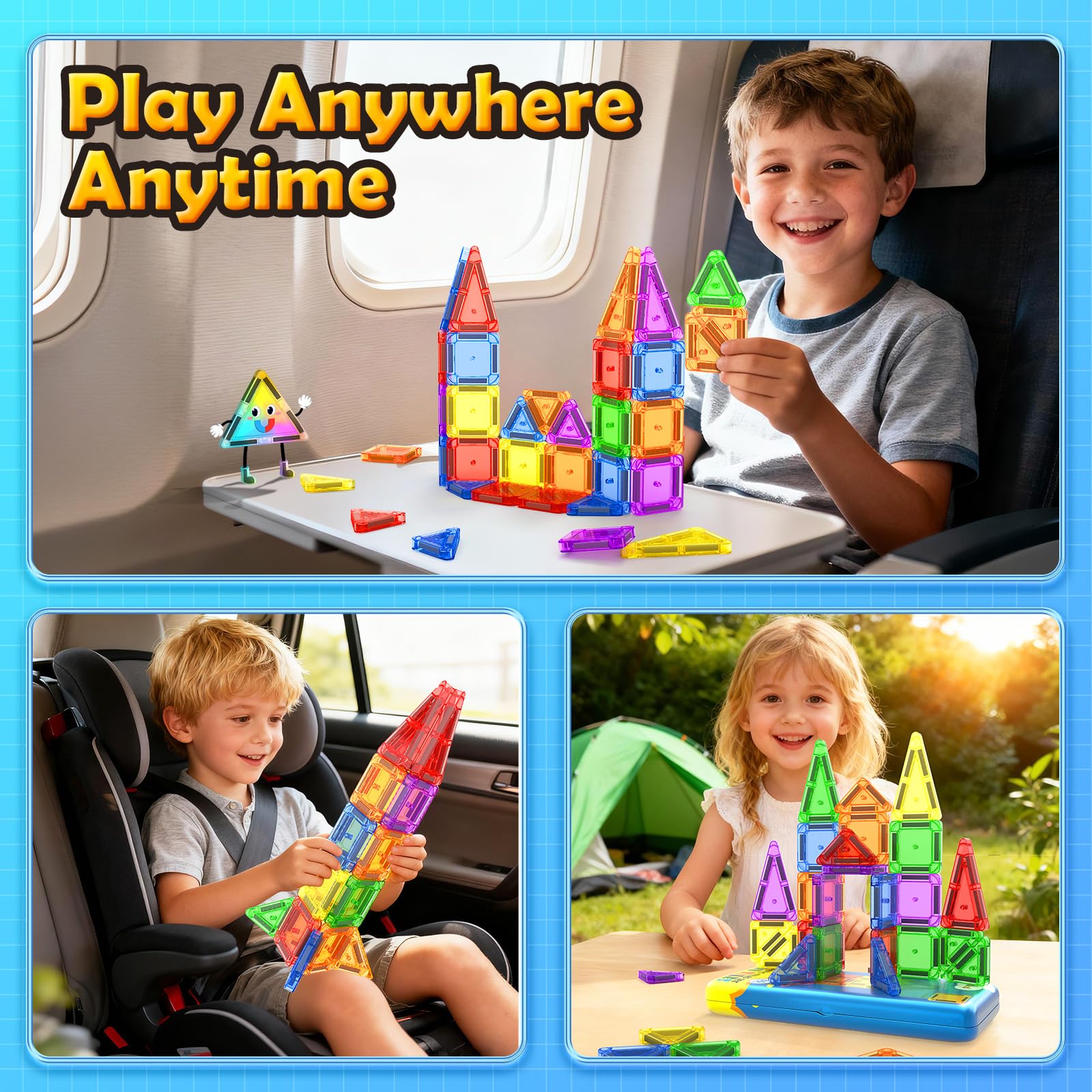 Coodoo 36-Piece Magnetic Tiles Travel Set – Mini STEM Building Blocks for On-the-Go Fun