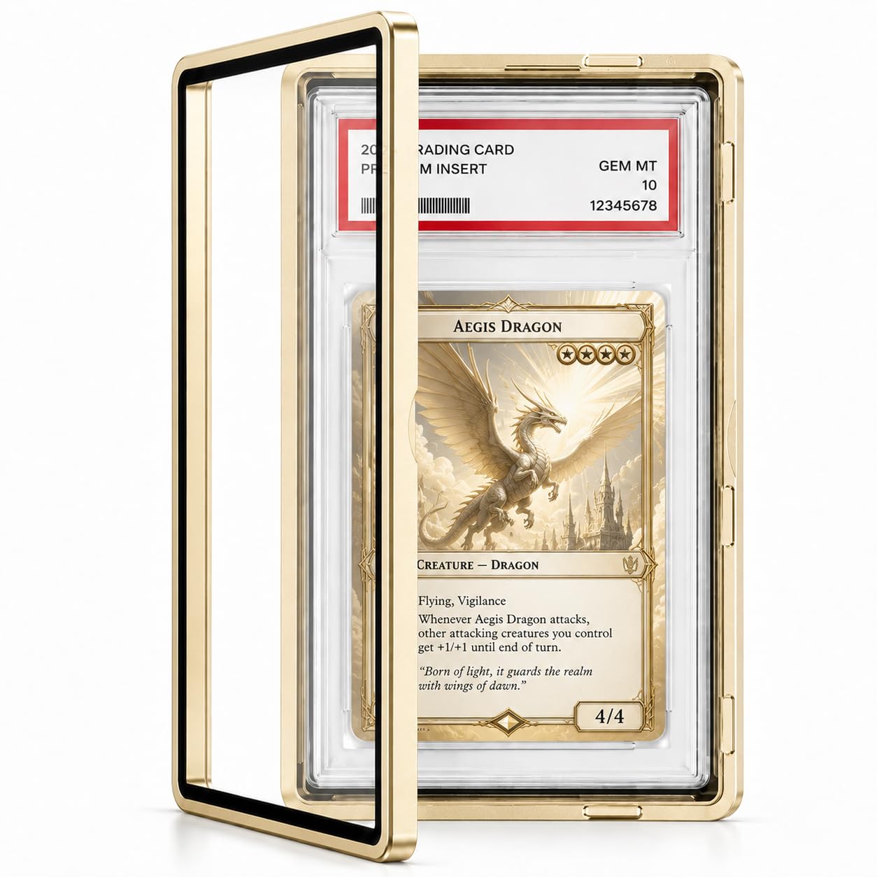 Coolbyl Aluminum Graded Card Slab Protector - Magnetic Closure, UV-Tempered Glass, Gold Finish