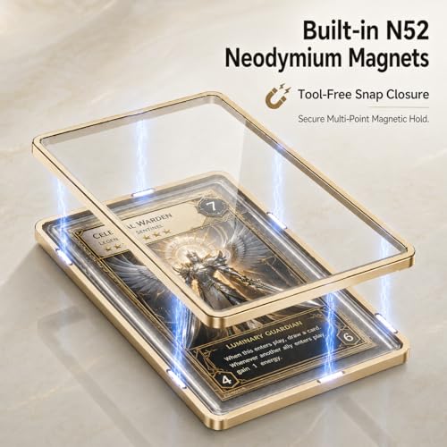 Coolbyl Aluminum Graded Card Slab Protector - Magnetic Closure, UV-Tempered Glass, Gold Finish