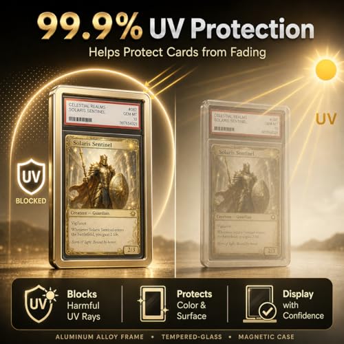 Coolbyl Aluminum Graded Card Slab Protector - Magnetic Closure, UV-Tempered Glass, Gold Finish