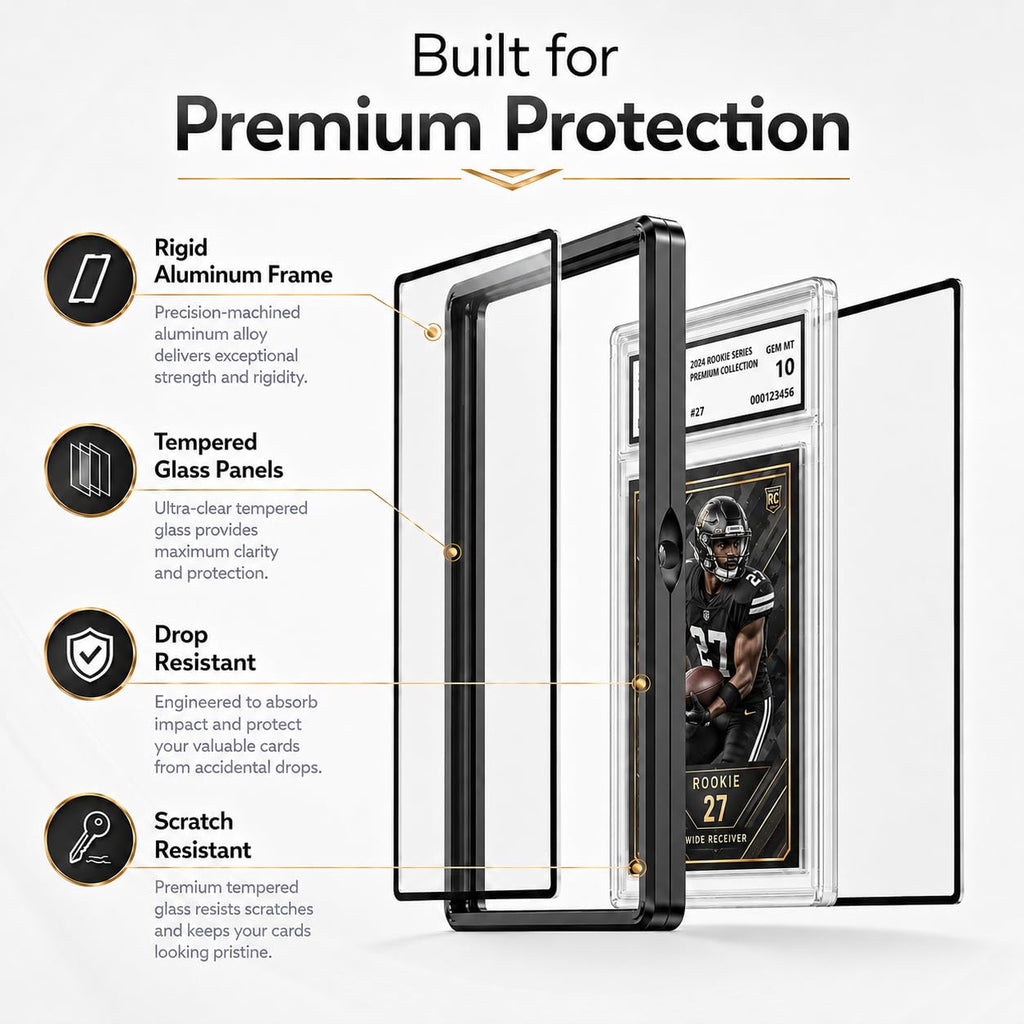 Coolbyl Black Aluminum Slab Guard with UV Glass – Magnetic Closure, Fits PSA Graded Cards