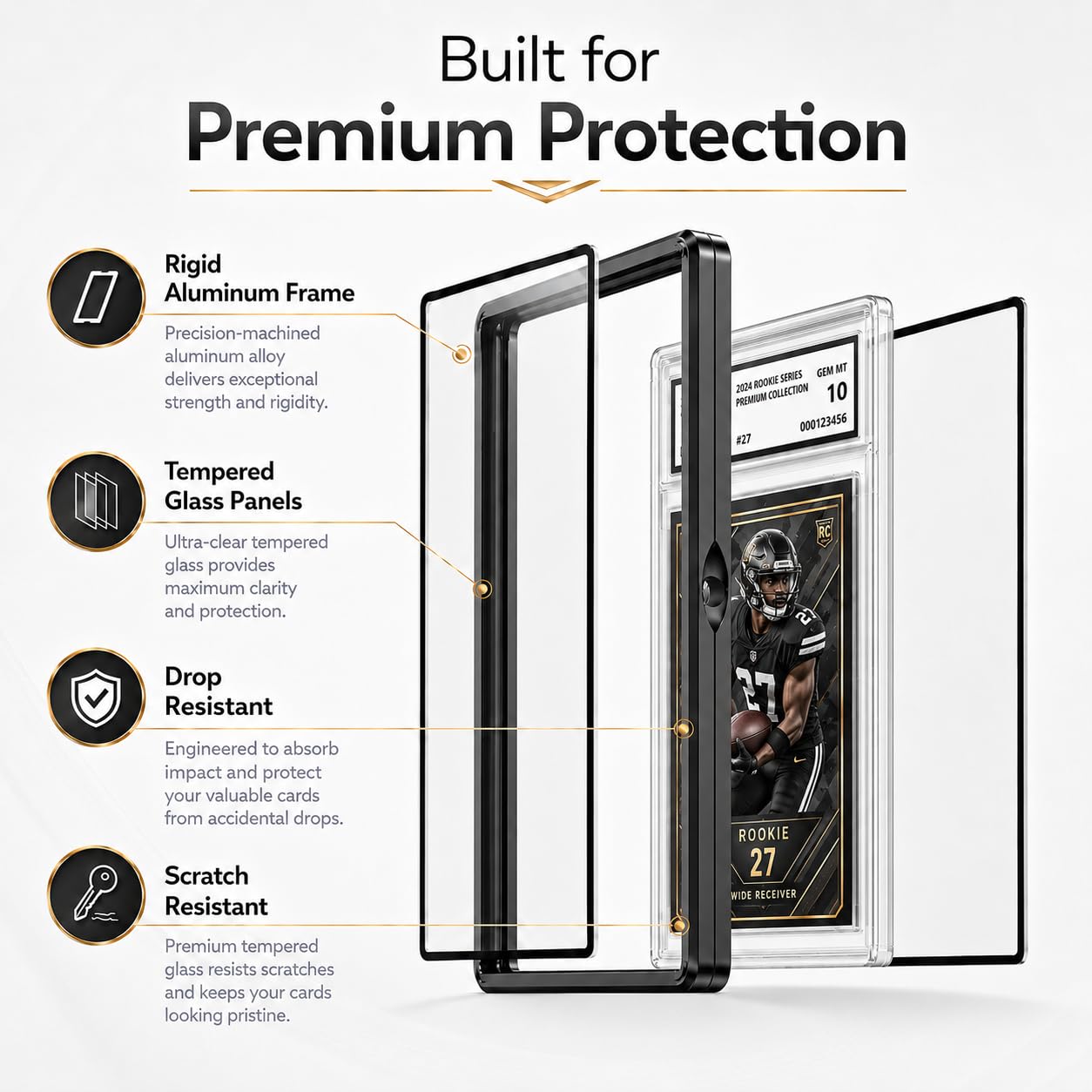 Coolbyl Black Aluminum Slab Guard with UV Glass – Magnetic Closure, Fits PSA Graded Cards