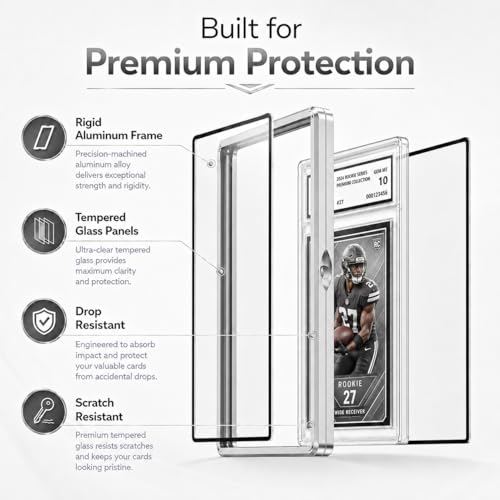 Coolbyl Magnetic Graded Card Slab Protector – Silver Aluminum Case with UV Tempered Glass