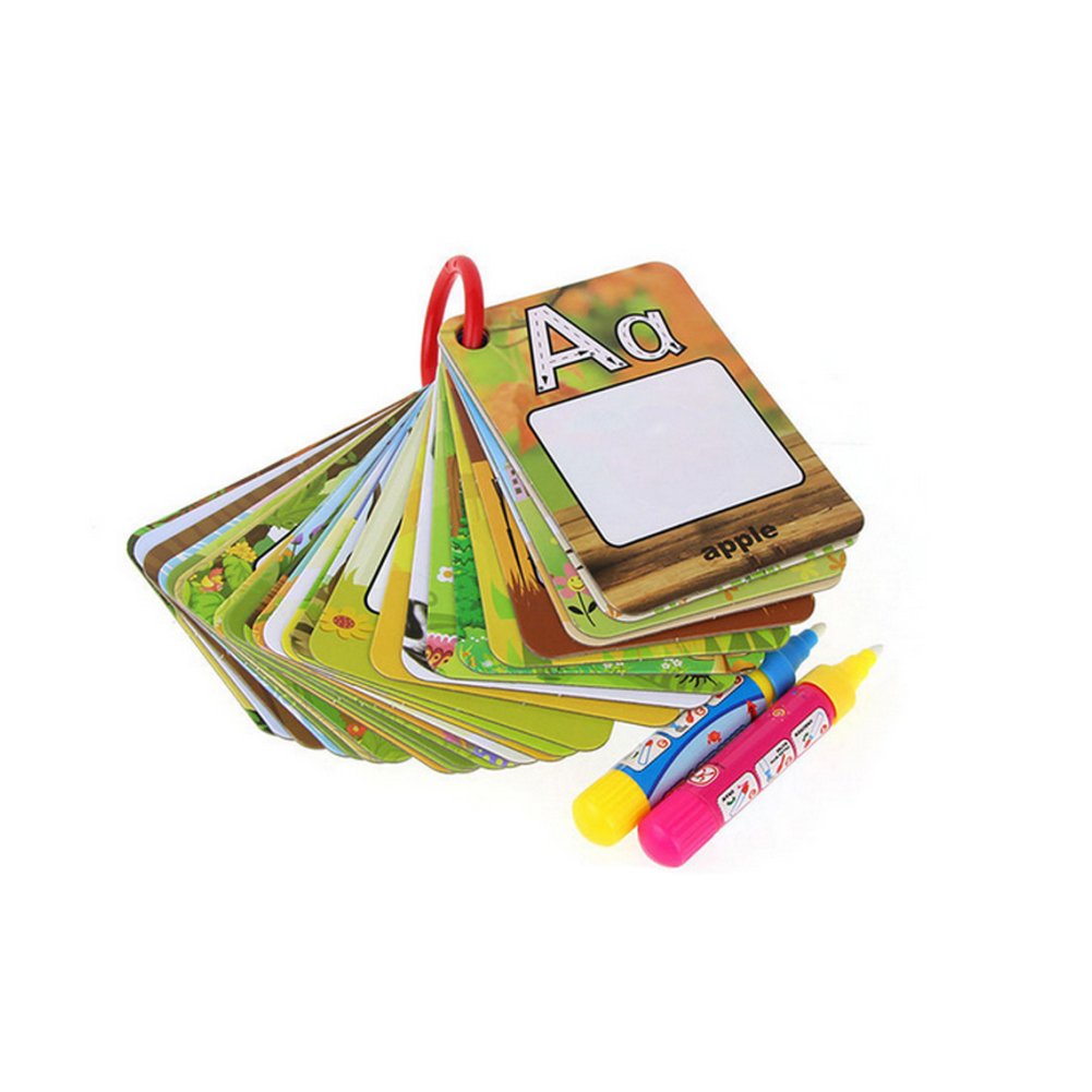 Coolplay A-Z 26 Alphabet Water Cards - Reusable Water Drawing Cards for Kids, Educational Travel Toy with 2 Magic Pens