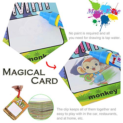 Coolplay A-Z 26 Alphabet Water Cards - Reusable Water Drawing Cards for Kids, Educational Travel Toy with 2 Magic Pens