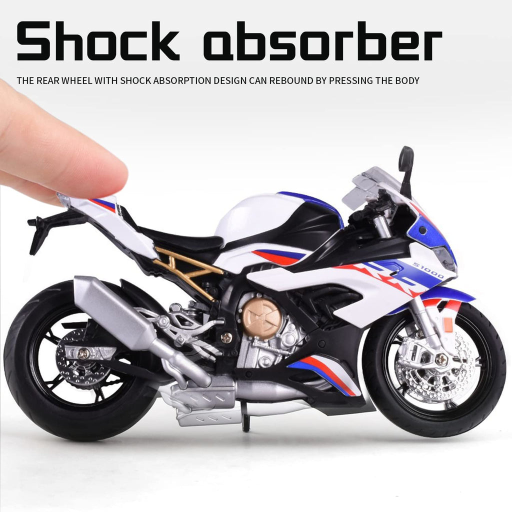COOLPUR 1:12 Die Cast S1000RR Motorcycle Model - Realistic Blue Toy with Sound & Light