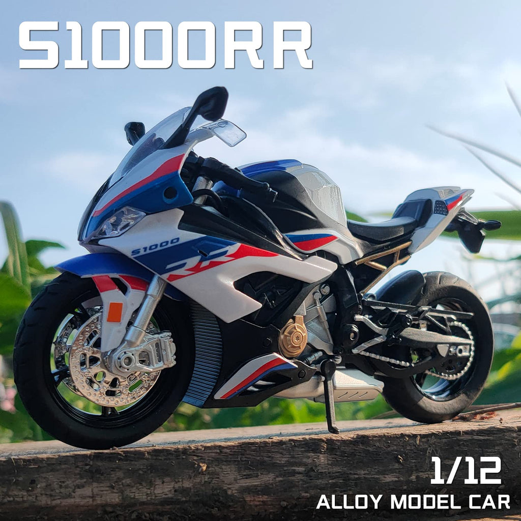 COOLPUR 1:12 Die Cast S1000RR Motorcycle Model - Realistic Blue Toy with Sound & Light