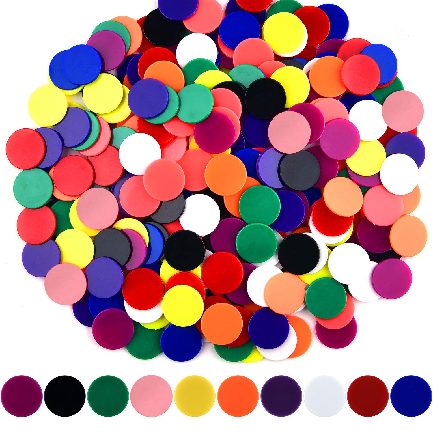 Coopay 200-Piece Plastic Learning Counters Bingo Chips – 10 Colors, 1.2 Inch Discs for Math Practice & Games