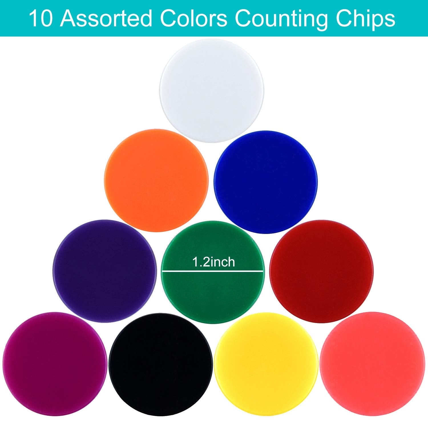 Coopay 200-Piece Plastic Learning Counters Bingo Chips – 10 Colors, 1.2 Inch Discs for Math Practice & Games