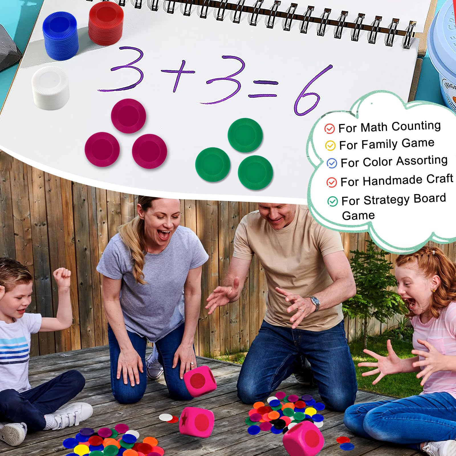 Coopay 250 Plastic Poker Chips 1.5 Inch 10 Colors Bingo Counters Math Learning Tokens
