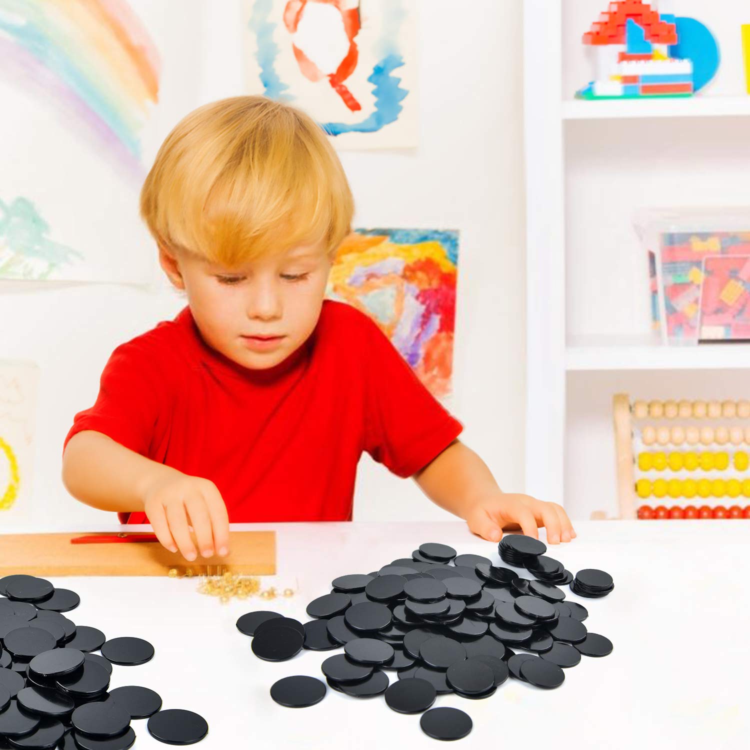 Coopay 300 Black Plastic Counting Chips – Bingo Discs & Math Counters, 1 Inch